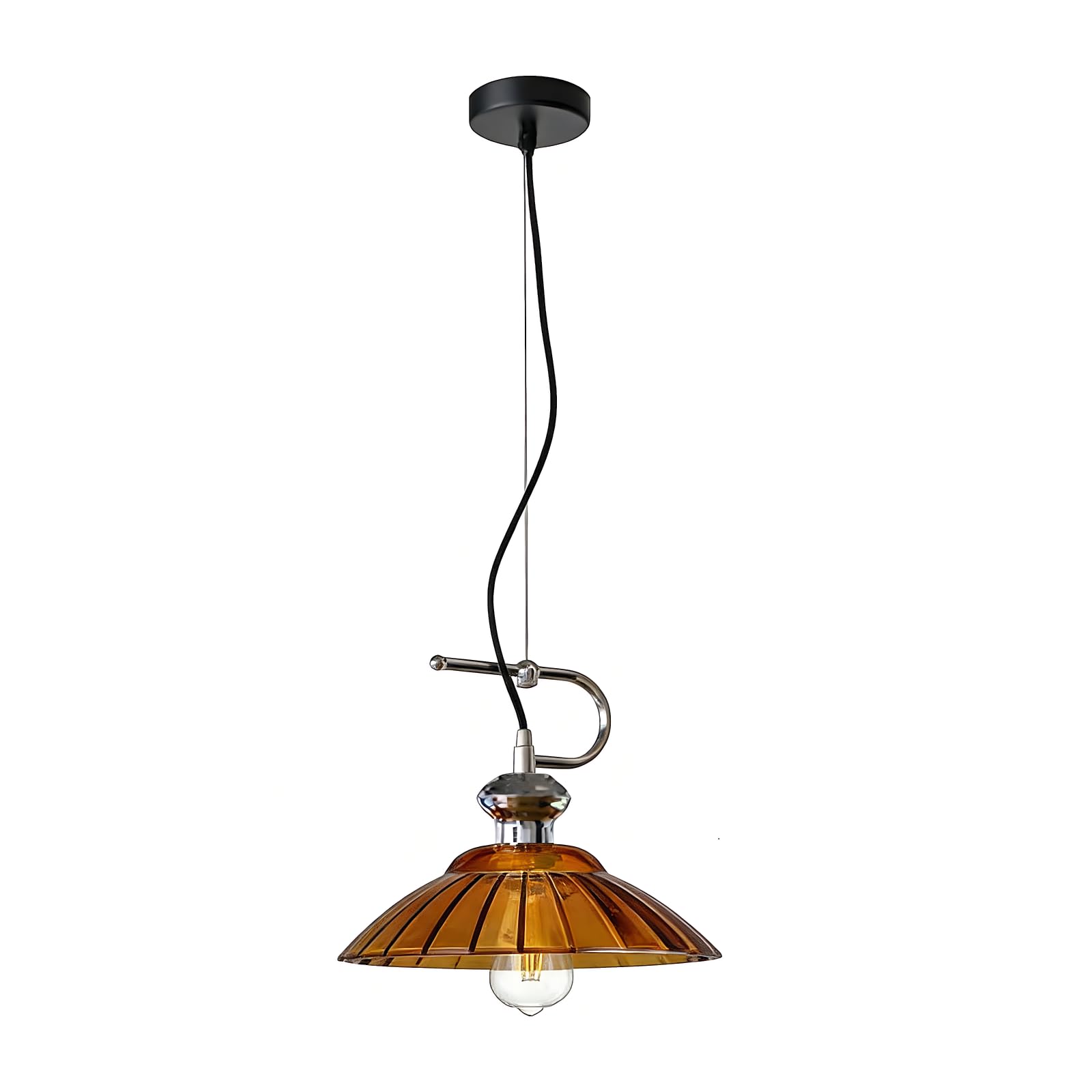 EKSED 30cm Vintage Glass Pendant Light with E27 Base, Adjustable Hanging Lamp, Ideal for Living Room, Bedroom, Kitchen (Orange)