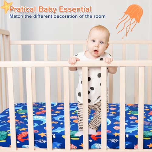 Image of JISEN Baby Crib Sheets Soft Breathable Fitted Crib Sheets Baby Sheet for Standard Crib and Toddler Mattress Bed Sheets for Crib for Boys Girls Neutral 52x28 Inch Whales