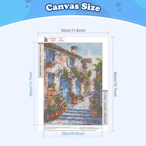 Miniatura 3 de Daerle Pintura Diamante Kits Patio De Flores, Kits De Punto De Cruz Para Adultos, Kit De Pintura De Diamantes Calle De Flores, Cuadros Diamantes 5d, Artes Artesanal Para La Decoración 30x40cm