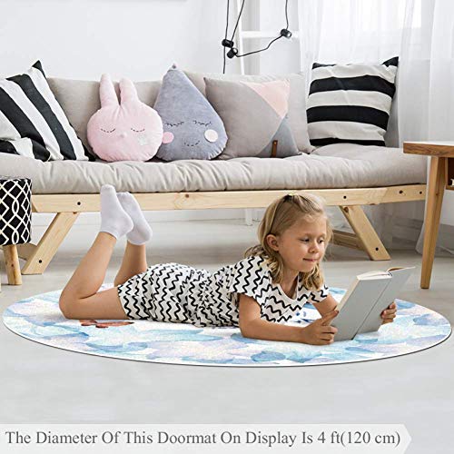 Tapis rond fleurs et papillons tapis antidérapant de sol doux 120cm polyester - 4