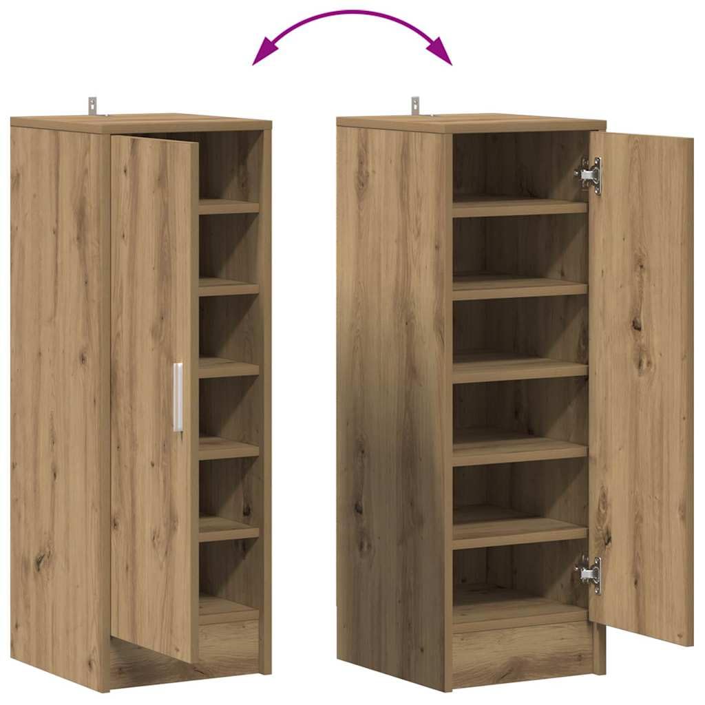 Schuhschrank Artisan-Eiche mit Tür Holzwerkstoff 32 x 35 x 92 cm schmal hoher Schuhständer mit 6 Fächern platzsparend für Flur Diele Eingangsbereich Ordnung und Aufbewahrung
