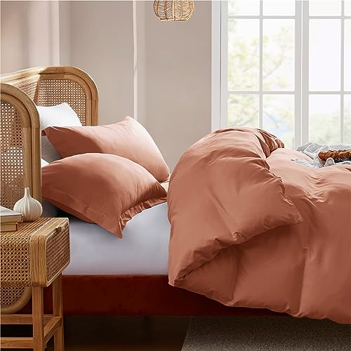 Nestl Full Duvet Cover Set with Comforter Insert - Rust 4 Piece 80x90 Duvet Cover & 2 Pillow Shams with White Quilted Down Alternative Comforter, Ultra Soft, All Season