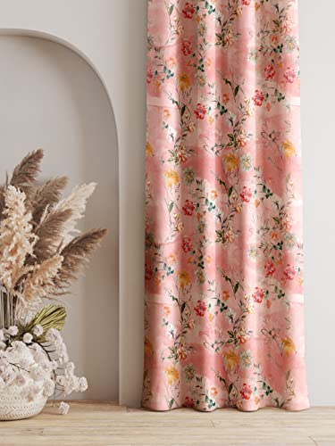 Image of Ultimate Trends 270 GSM Premium Room Darkening Curtains with Tie Back and Diamond Eyelets Set of 2 Panels (7 L x 4 W Feet, Peach)