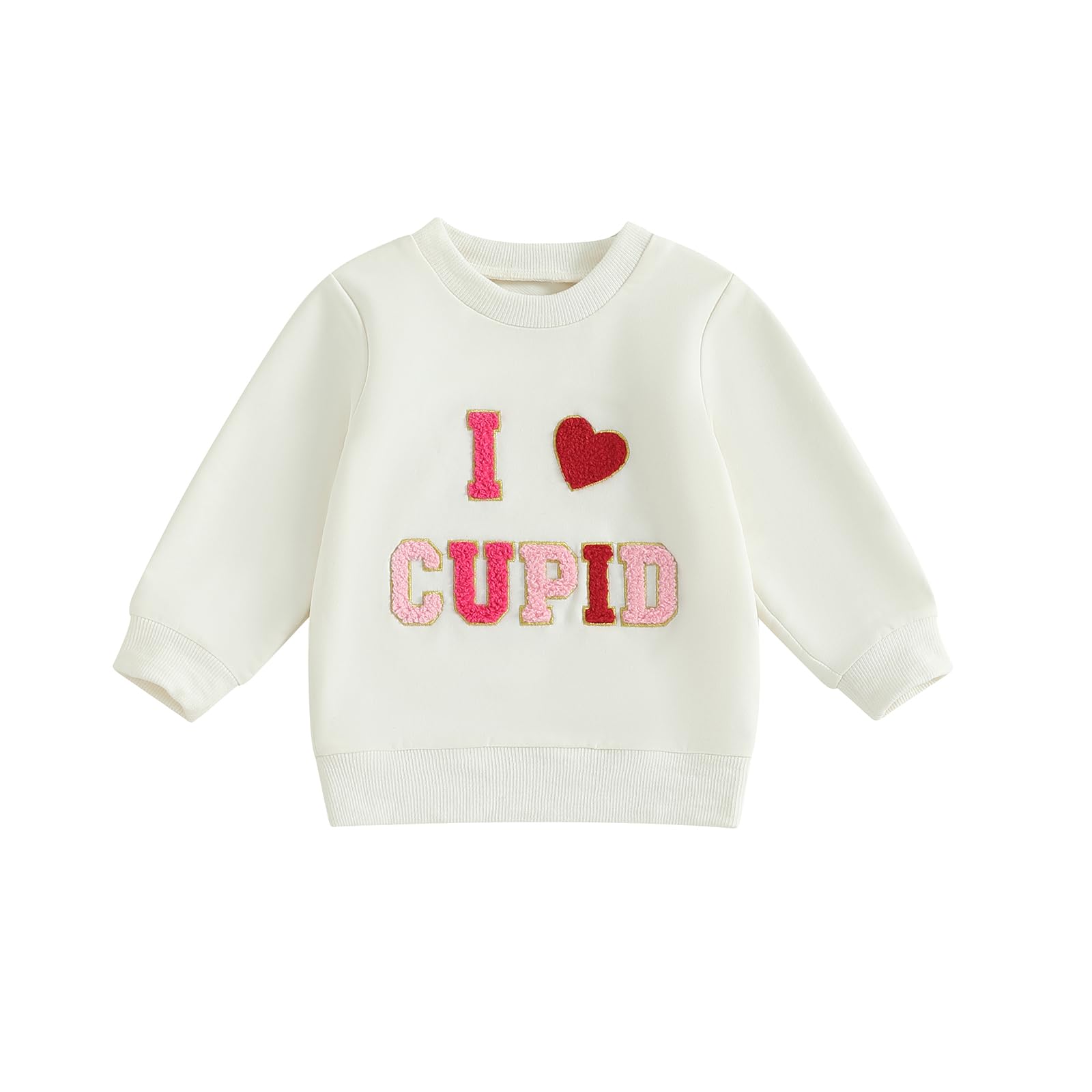 Ayalinggo Baby Girl Boy Valentines Day Outfit Toddler Heart Shaped Embroidery Sweatshirt Pullover Sweater Kids Clothes (Beige, 6-12 Months)