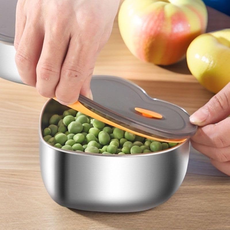 Image of Clazkit New Refrigerated Vacuum Stainless Steel 600ML Fresh Lunch Box Heart Shape Lunch Box Airtight Food Storage Container with Lid,Birthday Return Gift -Pacck of 2