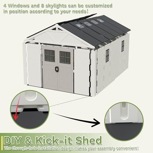 Image of Greesum 10x14FT Resin Outdoor Storage Shed with Floor, Plastic Sheds, Beige