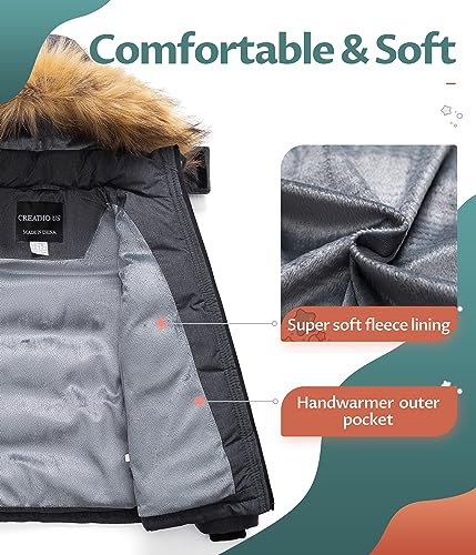 Image of CREATMO US Boy's Water Resistant Winter Coats Warm Fleece Lined Outwear Windbreaker Ski Jacket