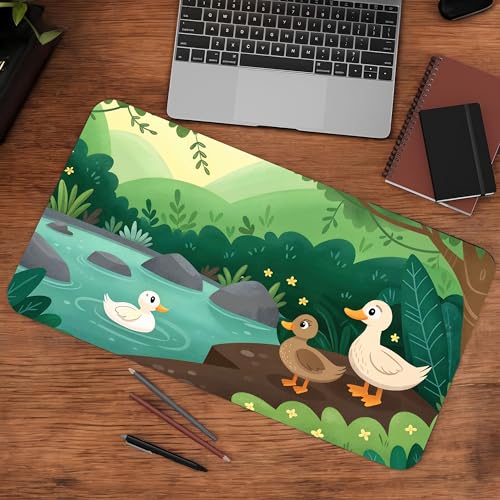 Image of Duck Family Premium Desk Mat | Anti-Skid | Anti-Slip | 90 * 42 cm | Laptop Mat for Work from Home /Office /Gaming- Extended Mouse pad and Keyboard Desk mat