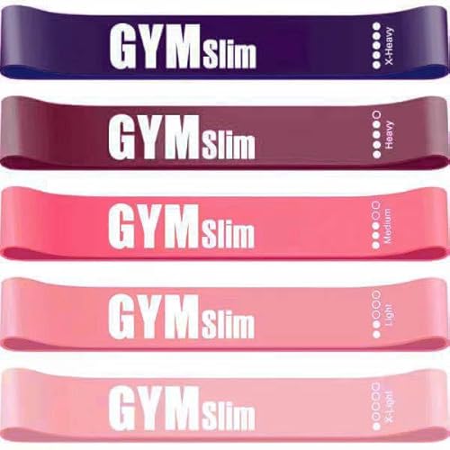 GYMslim Resistance Bands Set, 5 Exercise Loop Band With 5 Levels of Tension For Men and Woman, Fitness, Strength, Training, Stretching, Physio, Toning, Free Bag & Exercise Guide (Pink - Purple) GYMslim Resistance Bands Set, 5 Exercise Loop Band With 5 Levels of Tension For Men and Woman, Fitness, Strength, Training, Stretching, Physio, Toning, Free Bag & Exercise Guide (Pink - Purple)