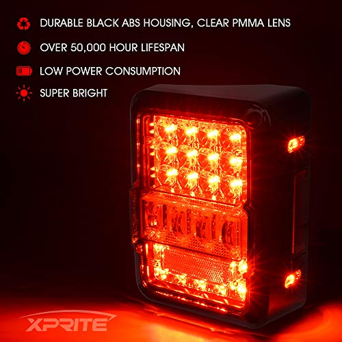 Image of Xprite 4D Clear LED Tail Lights Compatible with 2007-2018 Jeep Wrangler JK | Signal /Brake /Reverse /Running Light, EMC Build-In, ABS housing, PMMA Lens, Waterproof, DOT Approved, Plug N Play