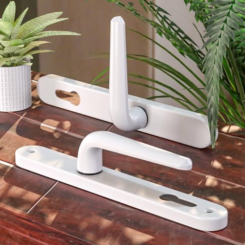 Bwintech 1 Set White UPVC Door Handle Set, 92mm Backset, 210mm Screw Hole Distance, 243mm Plate Length Front Door Handles for UPVC Door - Image 6