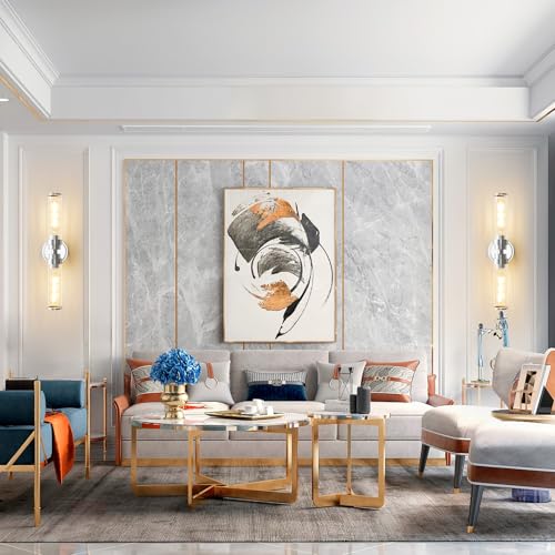 Image of Bathroom Light Fixtures, Chrome Wall Sconce in Threaded Glass Indoor Vanity Lights, Modern Bathroom Vanity Light Up and Down Sconces Wall Lighting for Bathroom, Living Room - Bulb Not Included