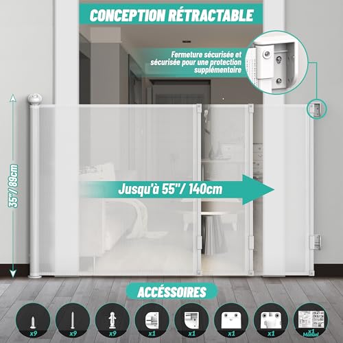 Barrière de sécurité rétractable 0-140cm pour éviter les chutes - 3