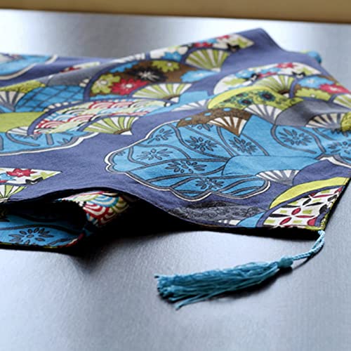 Chemin de table bleu en forme d'éventail, nappe haut de gamme