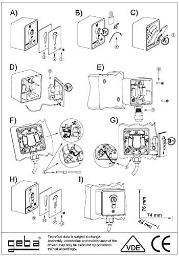 Schlüsseltaster Aufputz geba 2-seitig tastend MSC-APZ 1-2T/1 110.1301.1A, inkl. DIN Profilhalbzylinder & 3 Schlüssel, einbruchhemmend (europäisches patentiertes System), Lichtgrau/Aluminium-eloxiert