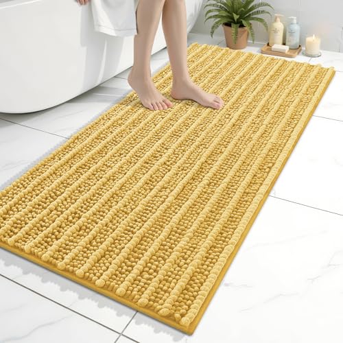 Image of Arotive Luxury Bathroom Ruuner Rugs 47x24, Extra Soft Thick Absorbent Shaggy Chenille Bath Rugs, Machine Wash Dry, Bath Mats for Bathroom Floor, Tub and Shower, Home Decor Accessories, Yellow