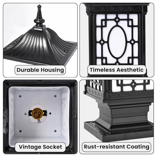 Image of GIGAWATTS 1267 Outdoor Gate Light - 101% Rust & Waterproof Die-Casting Aluminium Exterior Pillar Lamp Base Mount for Garden, Boundary Walls & Home Entrances (B22 Holder, Bulb Not Included, Black)