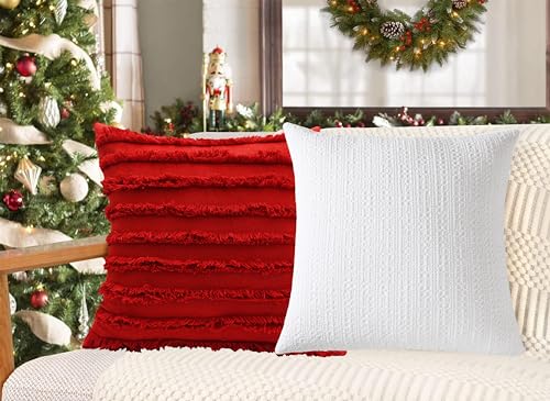Image of mosey Red Cushion Covers 18x18 | Pure Cotton | Set of 2 | Red Throw Pillow Cover 18 inch x 18 inch for Valentine Theme Decoration Items, Home Decor, Gifts