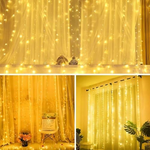 Image of Party Propz Waterfall Curtain Lights for Decoration - 10ft X 10ft USB Operated, Remote Controlled, Led Lights for Home Decoration, Warm Led Curtain Lights for Home Decorations