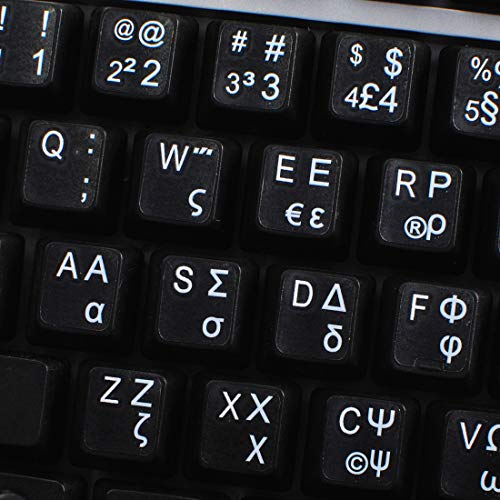 Pegatinas de teclado griego con letras blancas fondo transparente miniatura 1