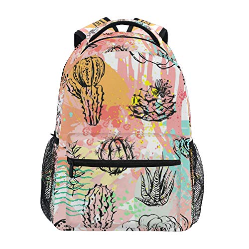 IRoad: Mochila escolar con diseño de cactus tropicales y acuarela  resistente  ligera