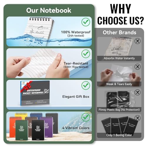Carnets de poche étanches résistant aux intempéries avec 100 pages lignées