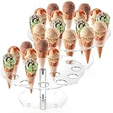 yarlung 2 Pack Ice Cream Cone Holder, 16 Holes Acrylic Waffle Cone Display Stand, Clear Hand Roll Sushi Popcorn Rack for Party Buffet Birthday Wedding