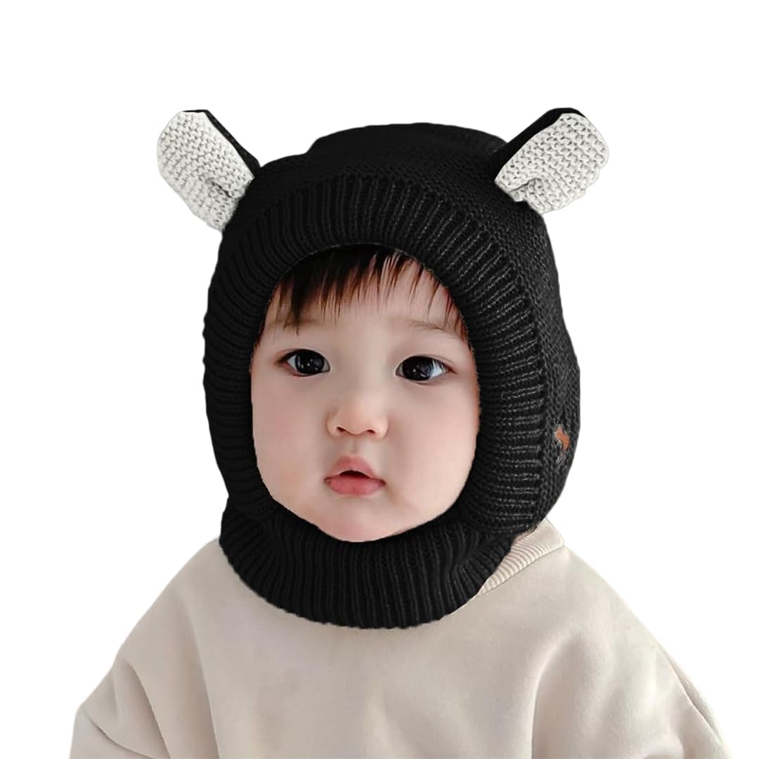 syga Winter Warm Ear Protection Knitted Woolen Unisex Baby Hat (2-6 Year) Black-picture-28