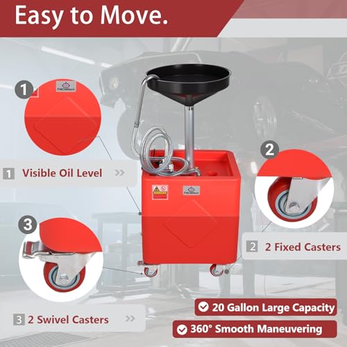 Image of FMCNMech 20 Gallon Oil Drain Container, 8 GPM 110V Electric Pump, Adjustable Oil Drain Tank with Funnel, Waste Oil Container for Automotive Oil Changes, No Air Compressor Required