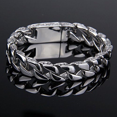 Retro Pattern Mens Stainless Steel Bracelet Silver Tone Chain
