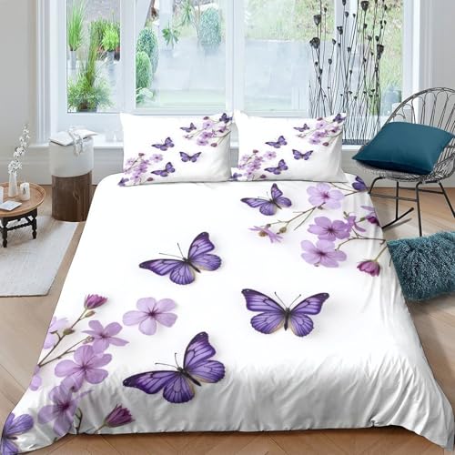 Parure de lit papillons violets housse de couette microfibre douce 140x200 - 4