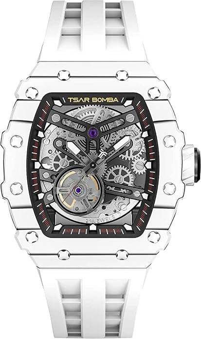 Image of TSAR BOMBA Mens Luxury Watch Automatic Watches for Men 50M Waterproof Japanese Mechanical Movement Tonneau Stainless Steel Case Sapphire Glass Big Face Cool Unique Fashion Gift Men