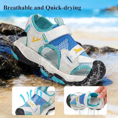 Image of JMFCHI Boys Girls Kids Closed Toe Sports Sandals Summer Water Shoes | Little /Big Kid,Comfortable lightweight,Non-slip soft sole,Hook-and-loop closure,Easy wear,Anti-collision toe,Daily casual