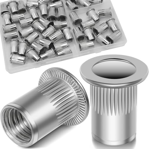 Image of 5 /16''-18 UNC Rivet Nut, 50Pcs 304 Stainless Steel Flat Head Rivnut Threaded Insert Nutsert