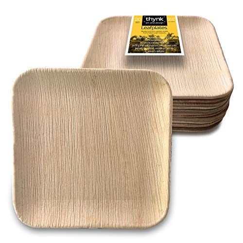 Thynk Palm Leaf Plates, All Natural and Compostable Disposable Plates, Eco Friendly and Elegant 9.5 inch square, 20 Count