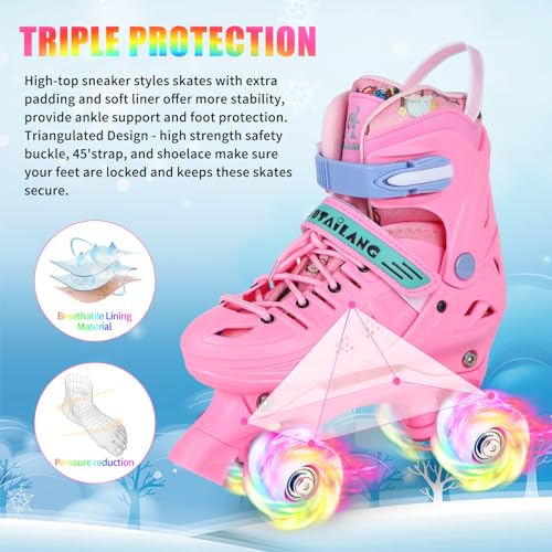 VEZLOPUS Roller Skates, Adjustable Pink Roller Skates with Light up Wheels for Girls, Teens, Women Beginner & Advance | with Protective Gears and Carry Bag — view 4