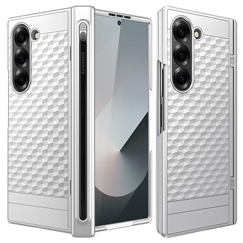 Image of Kapa Geometric S Pen Holder Hinge Protection Back Cover for Samsung Galaxy Z Fold6 / Fold 6 | Slim Shock Proof Case with Inbuilt Glass & S Pen Slot (Silver)