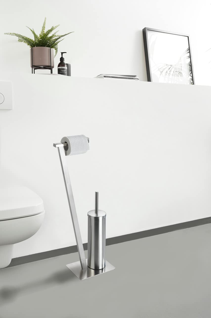 WENKO Piantana set WC Lirio , stender per carta igienica e scopino WC, portarotolo WC, piantana portarotolo incl. scopino, acciaio inox resistente contro la ruggine, 15 x 68,5 x 30 cm, opacizzato