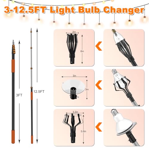 Image of Buyplus 18.5FT Reach Light Bulb Changer for High Ceilings with 3-12.5FT Telescopic Extension Pole, Easy Flip-Tab Lock Bulb Changing Pole Extension with Basket and Suction Cup for Recessed Lights