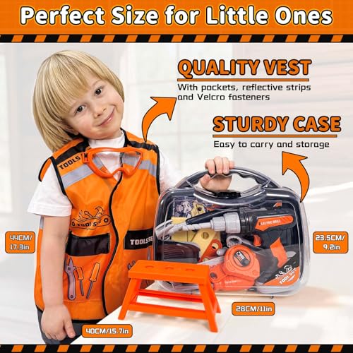 KidBloom Kids Tool Set with Toy Drill, Construction Tools with Tool Box and Vest, Toys for 3 4 Year Old Boys Gifts - Image 2