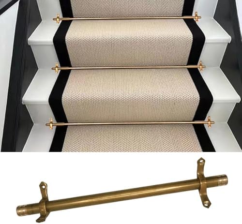 Antique Brass Stair Rods for Carpet Runners, Adjustable 20-50 Inch Tubular Rods, Easy Installation, Minimalist Design, Pack of 15, 38 Inch Length, Secure Your Stairs