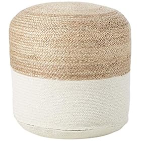 Signature Design by Ashley Sweed Valley Jute & Cotton Pouf, 19 x 19 Inches, Natural & White 515JbbyVRTL. SS280