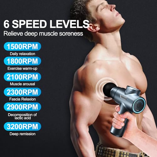 Image of LEERCON Small Massage Gun Handheld Deep Tissue Massager Gun for Pain Relief- 6 Speeds, 4 Heads, Ideal Gift for Men & Women (Blue)