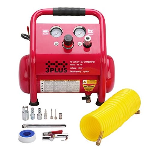 3PLUS HCB0504M02 1 Gallon Quiet Air Compressor, Portable, Oil-Free Air Compressor, w/11 Piece Accessory Kit Including Air Hose & Blow Gun