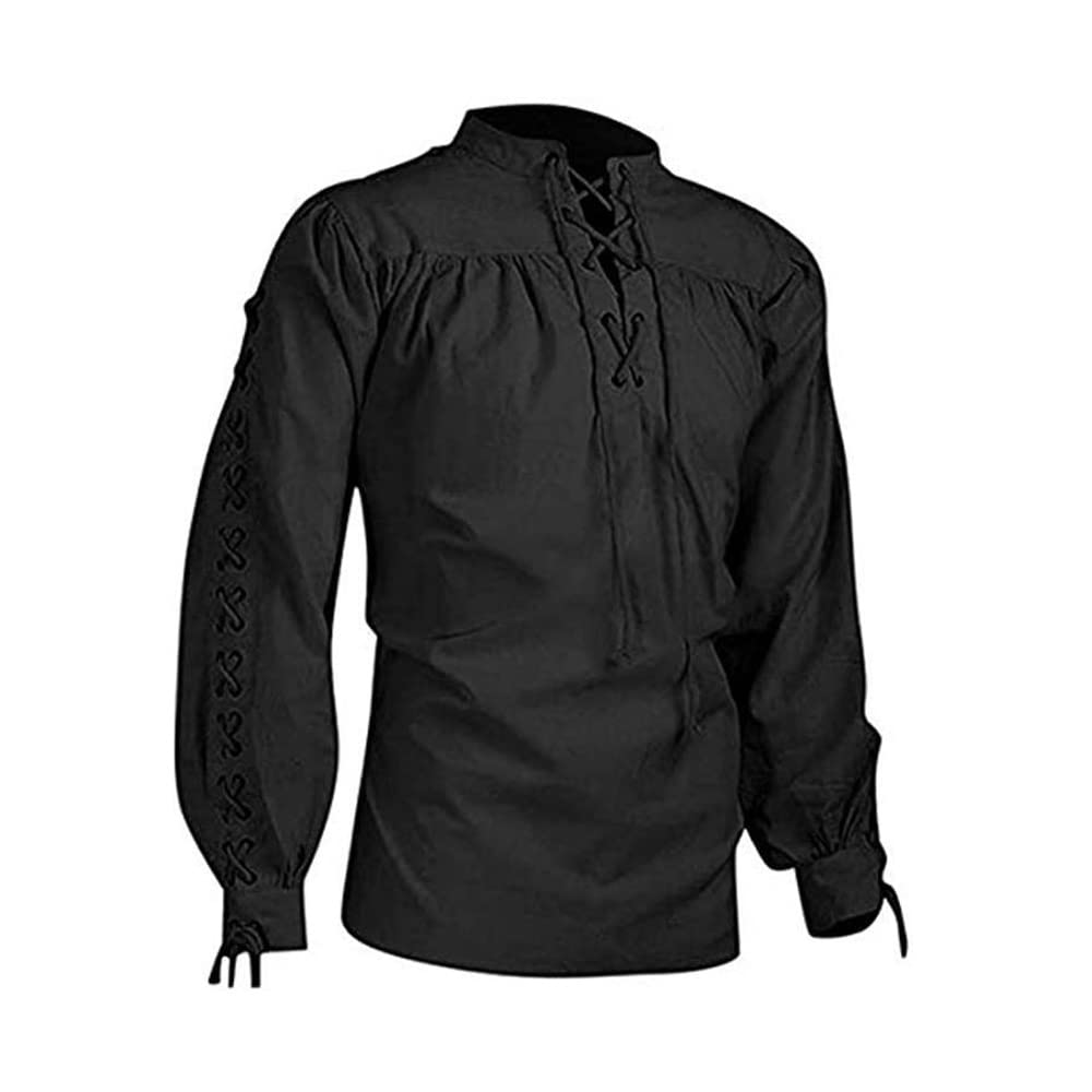 BaronHong Men's Pirate Shirt Viking Steampunk Retro Renaissance Medieval Gothic Victorian Halloween Costume(Black,4XL)