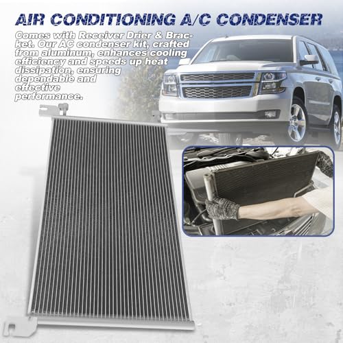 Image of Air Conditioning A /C Condenser Compatible with Cadillac Escalade ESV; Chevrolet Silverado 1500 /2500 /3500, Suburban 1500 /2500 /3500, Tahoe; Hummer H1, H2
