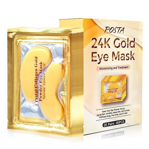 POSTA Gold Eye Mask, 20 Pairs Eye Treatment Mask With Collagen, Under Eye Mask Treatment for Puffy Eyes, Dark Circles Corrector, Used for Eye Bags, Anti Aging Patches Luxury Gift for Women and Men