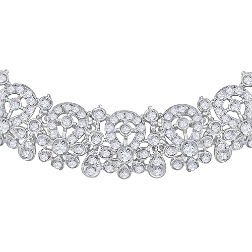 Image of Atasi International Silver Plated Crystal American Diamond Necklace Set with Earrings and Maang Tikka(R6161)