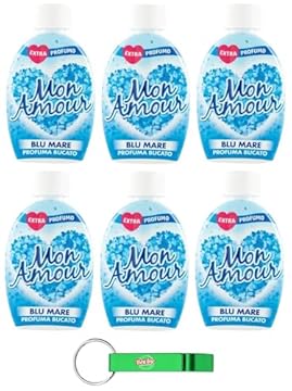 Confezione da 6 pezzi Paglieri Mon Amour Blu Mare Profuma Bucato, profumo di bucato, 220 ml + portachiavi Beni Culinari