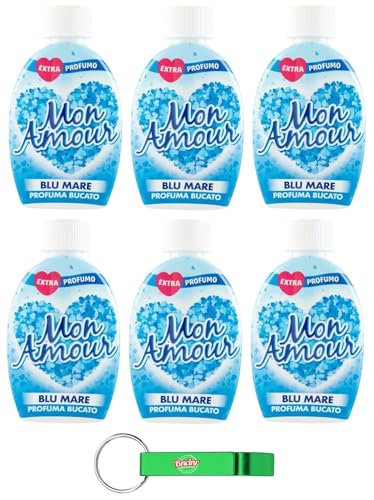 Immagine prodotto: Confezione da 6 pezzi Paglieri Mon Amour Blu Mare Profuma Bucato, profumo di bucato, 220 ml + portachiavi Beni Culinari